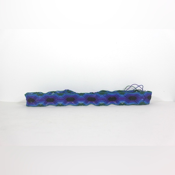 1960’s Psychedelic Hippie Woven Tie Belt Boho Braided Tassels Green Purple Blue - Picture 2 of 7